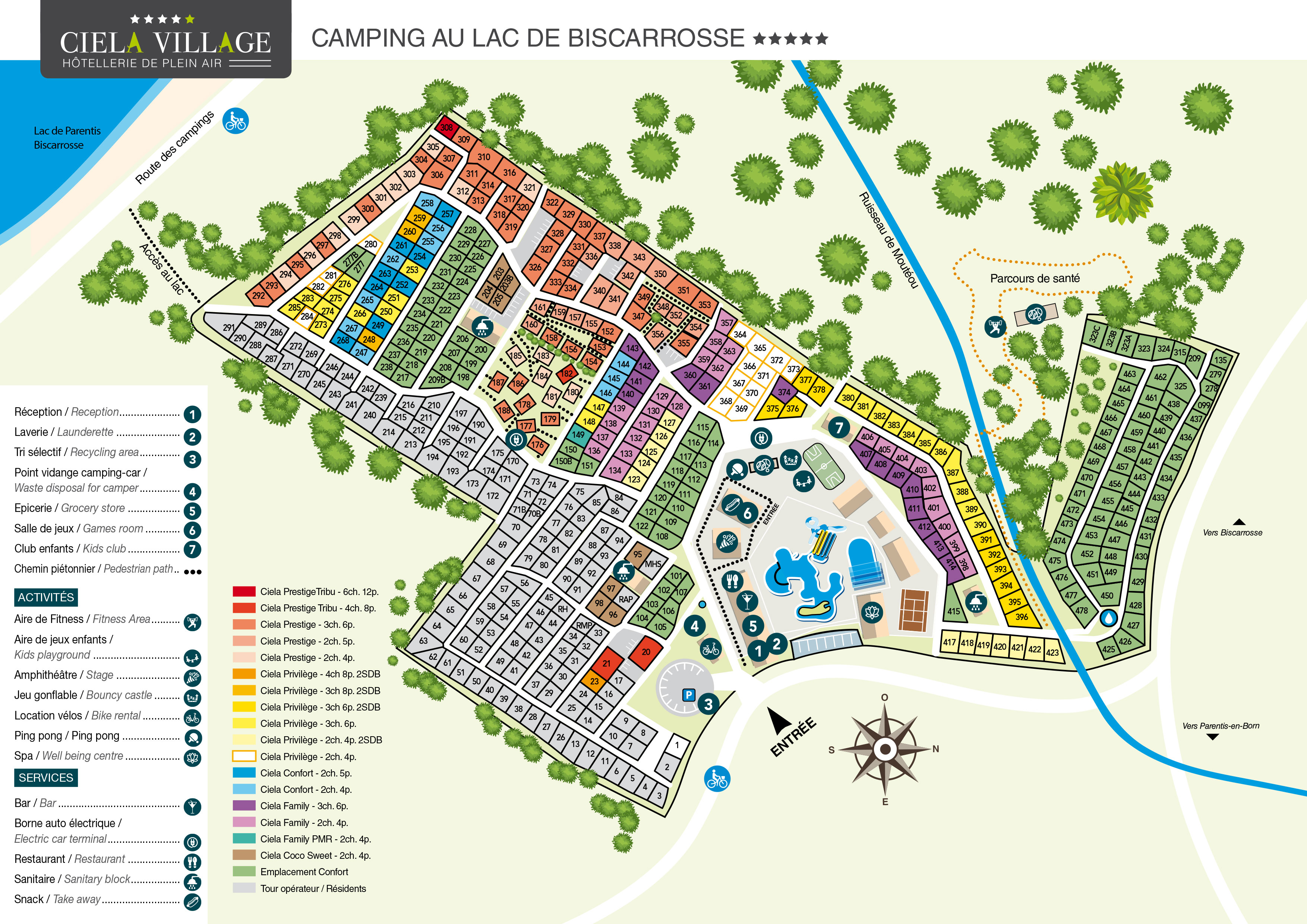 Campsite map Au Lac de Biscarrosse