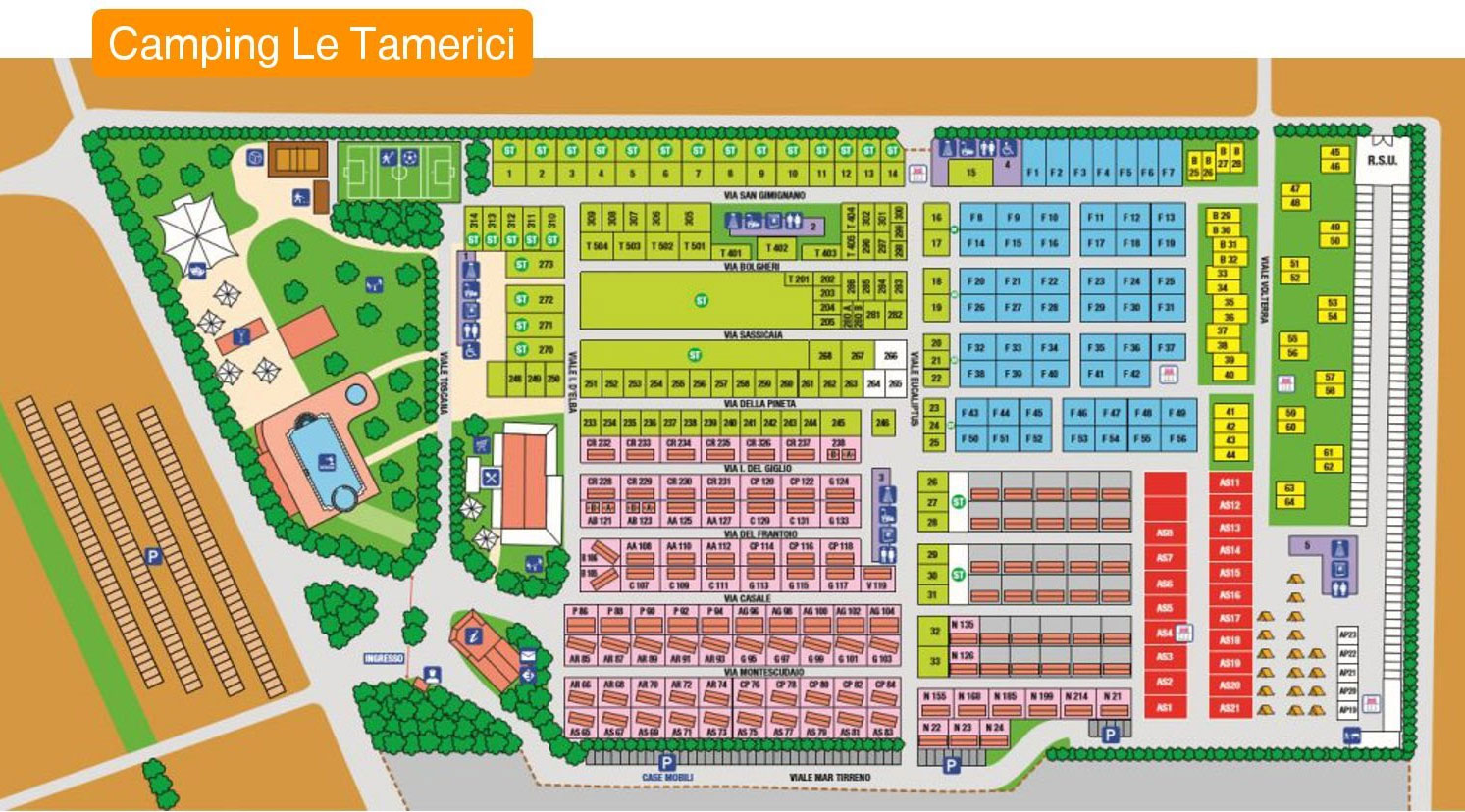 Campsite map Le Tamerici