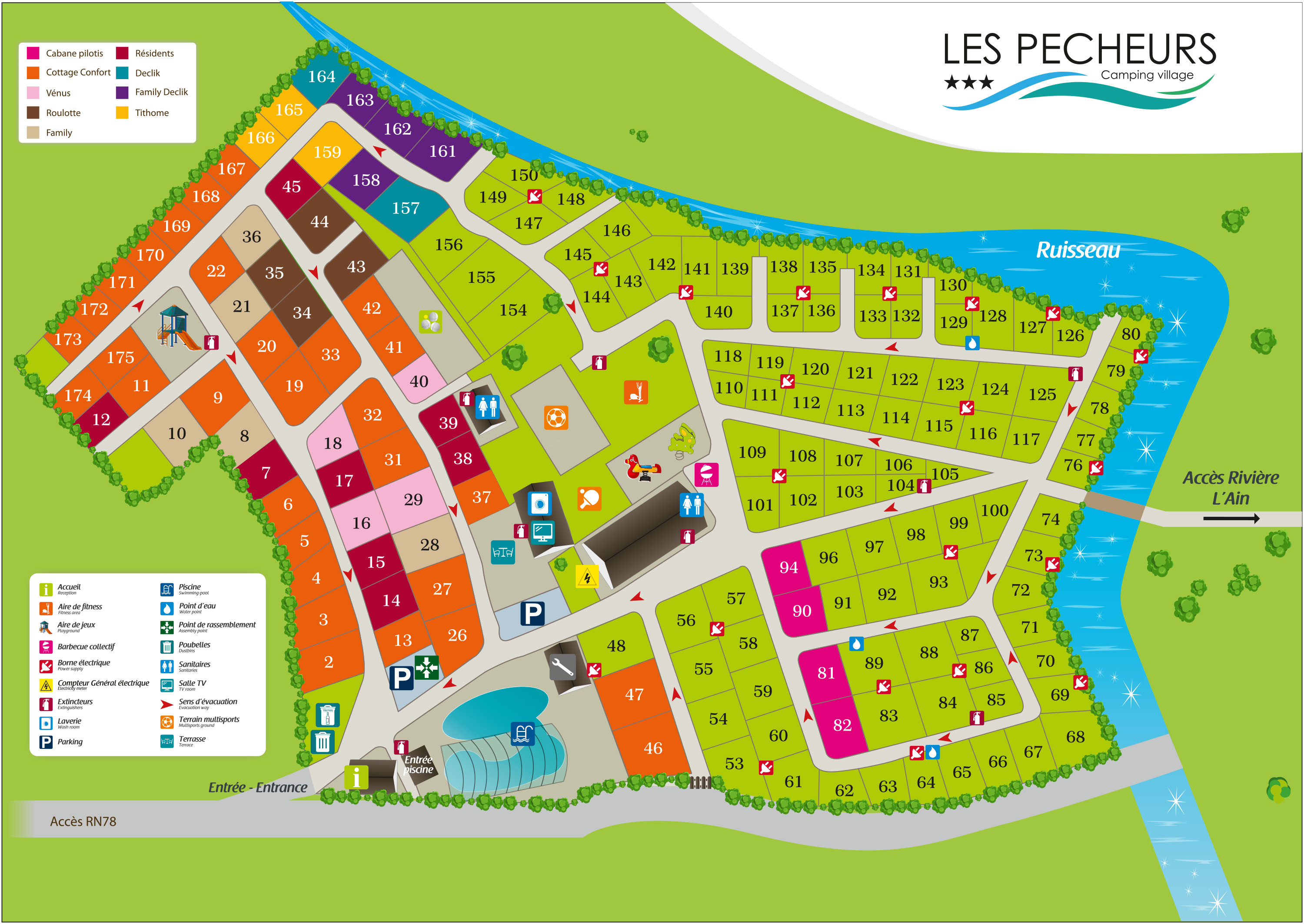 Campsite map Les Pêcheurs (Jura)
