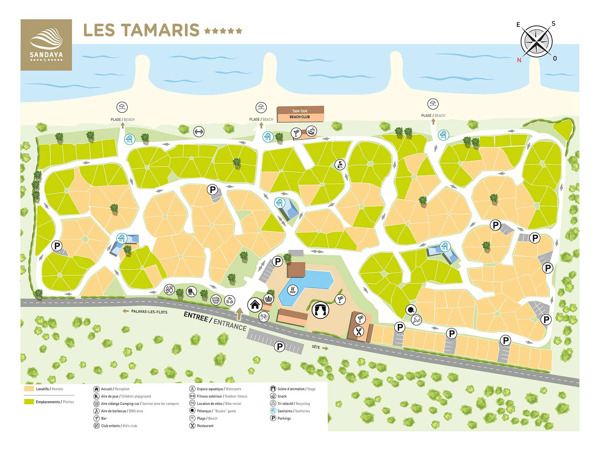 Campsite map Les Tamaris (Frontignan)