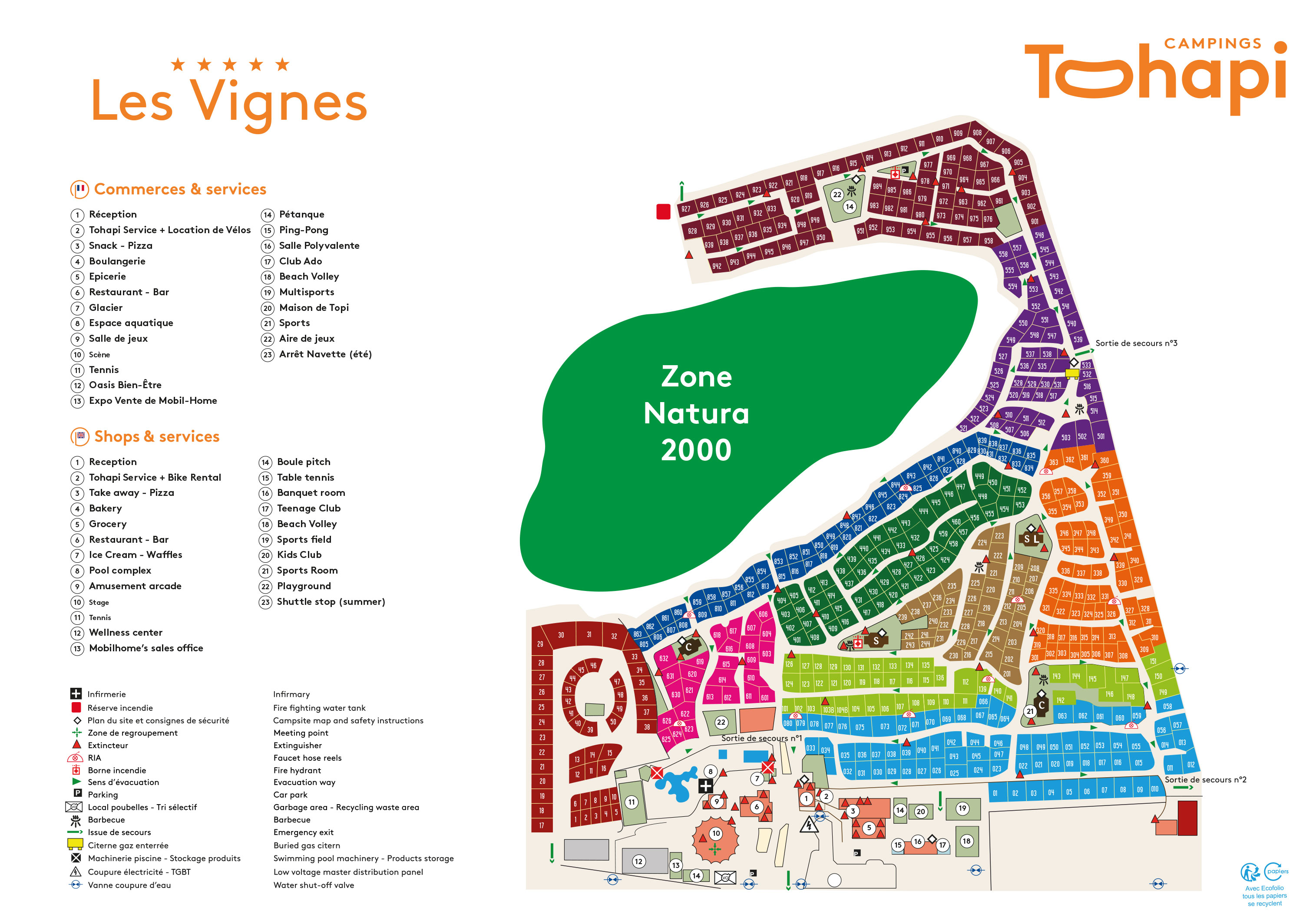 Campsite map Les Vignes (Landes)