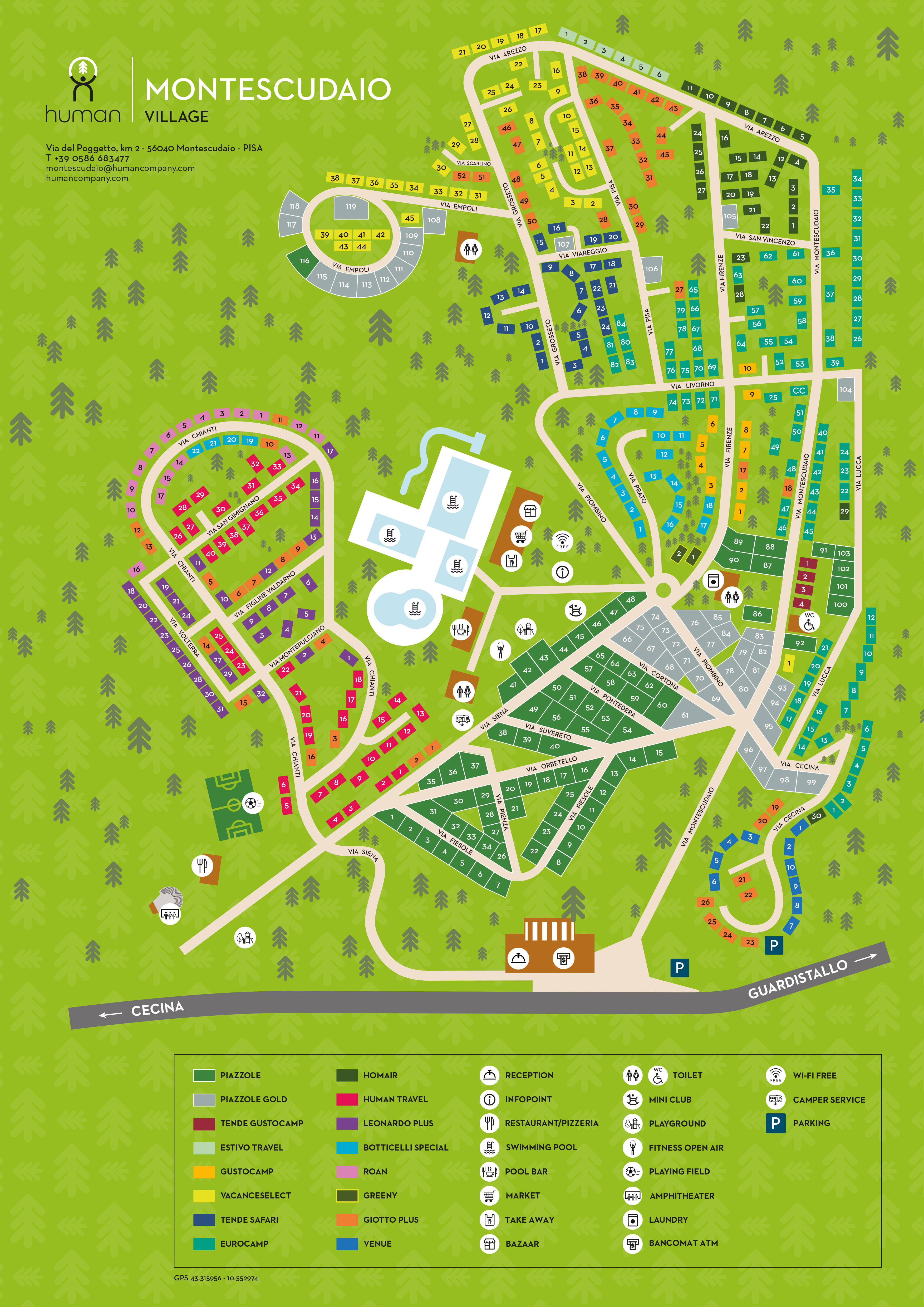Campsite map Montescudaio Village
